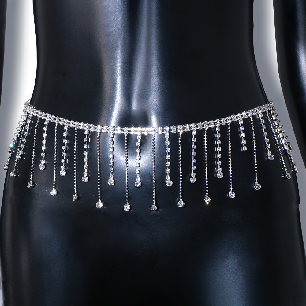 Crystal Rhinestone Belly Chain Waist Jewelry With Dangle Beaded Design